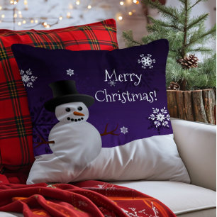 Lila Schneemann-Winterlandschaft-Weihnachts-Kissen Kissen