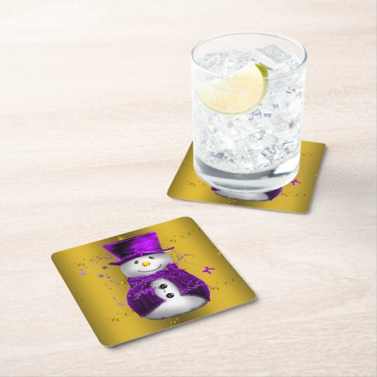 Lila Schneemann zu Weihnachten Rechteckiger Pappuntersetzer (Vor Ort)