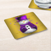 Lila Schneemann zu Weihnachten Rechteckiger Pappuntersetzer (angewinkelt)