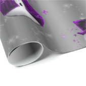 Lila Schneemänner auf Dunkelsilber Geschenkpapier (Rolleneckpunkt)