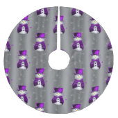 Lila Schneemänner auf Dunkelsilber Polyester Weihnachtsbaumdecke (Vorderseite)