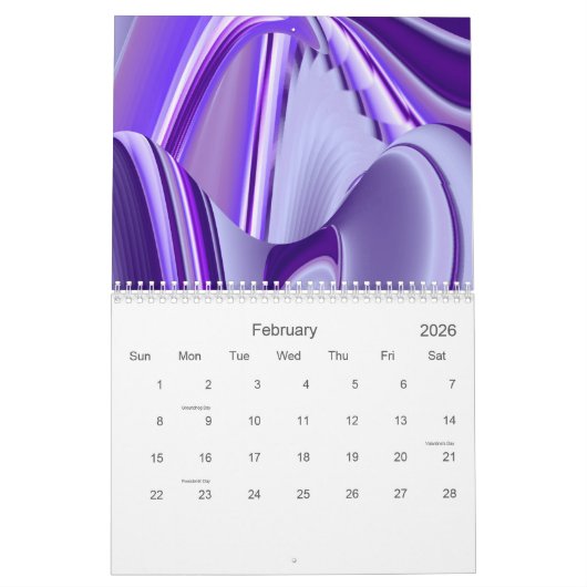 Lila Schneeträume , Abstrakte 3D-Fantasie Kalender (Feb 2026)
