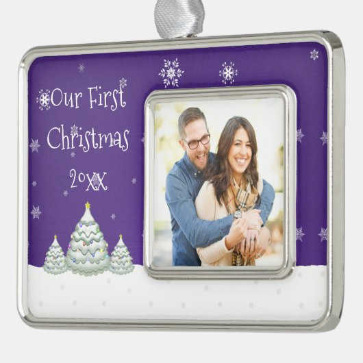 Lila Schneeweihnachtsbaum Gerahmte Ornamente Rahmen-Ornament Silber (Links)