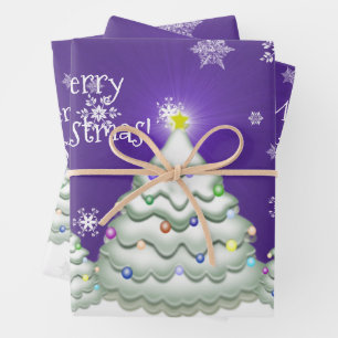 Lila Schneeweihnachtsbaum-Wrapping-Papier Geschenkpapier Set