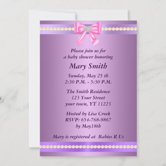 Lila Schnuller Kinderdusche Einladung (Rückseite)