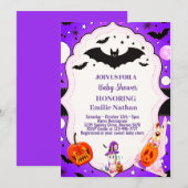 Lila schöne Halloween Niedliche Babydusche Einladung (Vorne/Hinten)