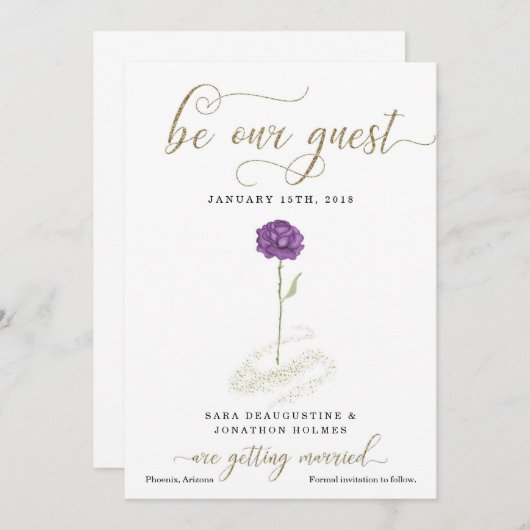 Lila Schönheit und Bestie Save the Date Einladung (Vorne/Hinten)