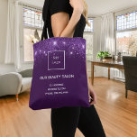 Lila Schönheitssalon für Glitzer aus Silber Tasche<br><div class="desc">Stilvoll lila Hintergrund mit Imitaten verziert silbernen Glitzer Staub. Personalisieren und hinzufügen Sie Ihre Geschäfts-,  Firmenlogo,  Namen und Kontaktinformationen.</div>