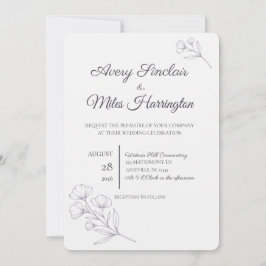 Lila Schrift Line Art Hochzeitseinladung Einladung
