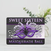 Lila/Schwarz-16 . Geburtstag-Maskenball Einladung (Stehend Vorderseite)