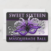 Lila/Schwarz-16 . Geburtstag-Maskenball Einladung (Vorderseite)