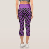 Lila + Schwarz Art Deco Muster Capri Leggings (Rückseite)