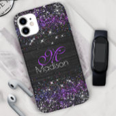 Lila Schwarz-Bürstenmetall-Glitzer-Monogramm Case-Mate iPhone Hülle