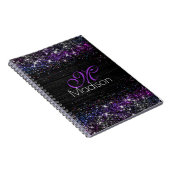 Lila Schwarz-Bürstenmetall-Glitzer-Monogramm Notizblock (Rechte Seite)