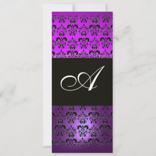 LILA SCHWARZ DAMAST MONOGRAMM , weiß Einladung