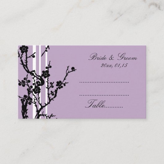 Lila Schwarz-Flora-Hochzeitsplattform Platzkarte (Vorderseite)
