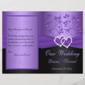 Lila, schwarz-florales Hochzeitsprogramm (Vorderseite)