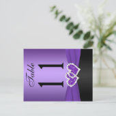 Lila, schwarz gegliederte Herzkarte Tischnummer Po (Stehend Vorderseite)