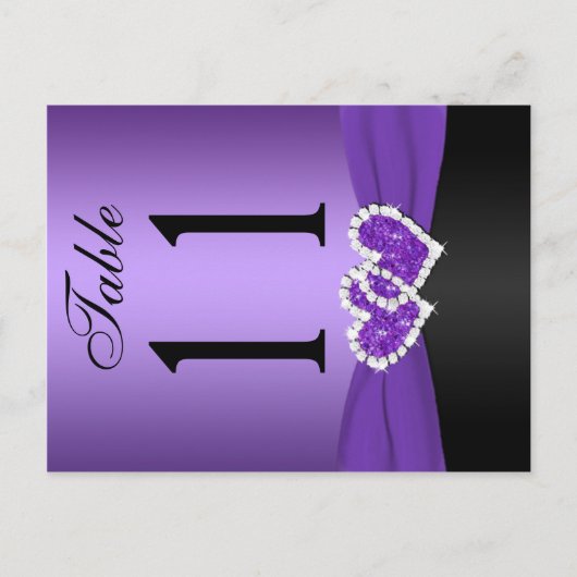 Lila, schwarz gegliederte Herzkarte Tischnummer Po (Vorderseite)