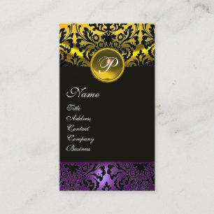 LILA SCHWARZ GELB TOPAS DAMAST MONOGRAMM , Gold Visitenkarte