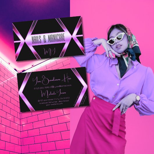 Lila Schwarz-geometrischer Rosa-Shimmer mit Monogr Visitenkarte