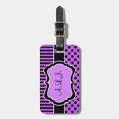 Lila, schwarz gestrichene Polkdoten Gepäckmarke Gepäckanhänger (Vorderseite vertikal)