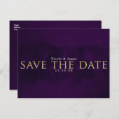 Lila Schwarz & Gold Glam Modernes Save the Date Ankündigungspostkarte (Vorne/Hinten)