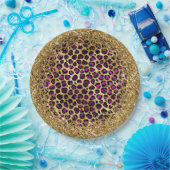 Lila Schwarz-Gold Glitterie Foil Leopard Glam Pappteller (Party)