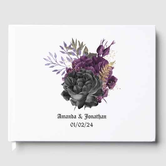 Lila Schwarz-Gold-Gothic-Hochzeit Gästebuch (Vorderseite)