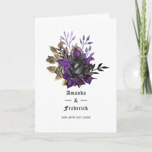 Lila Schwarz-Gold-Gothic-Hochzeit Programm (Vorderseite)