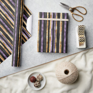 Lila Schwarz Gold Streifen Geburtstag Geschenkpapier
