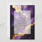 Lila Schwarz-, Gold- und Dunkelfarbenhochzeit Einladung (Vorderseite)