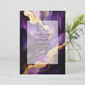 Lila Schwarz-, Gold- und Dunkelfarbenhochzeit Einladung (Stehend Vorderseite)