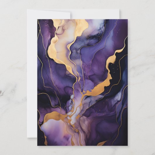 Lila Schwarz-, Gold- und Dunkelfarbenhochzeit Einladung (Rückseite)