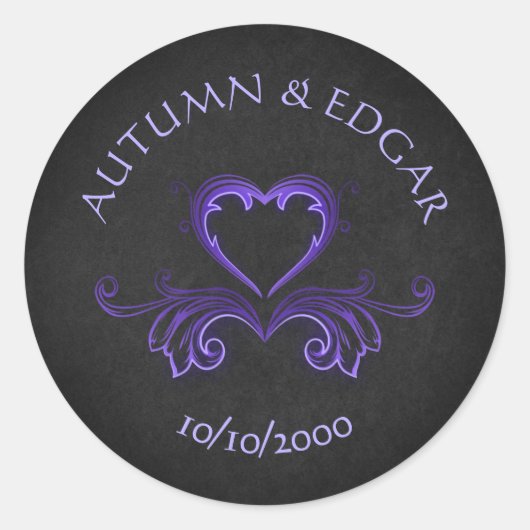 Lila Schwarz-Gotik-Hochzeit Runder Aufkleber (Vorderseite)