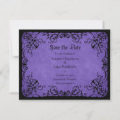 Lila Schwarz-Gotik-Hochzeit Save The Date (Vorderseite)