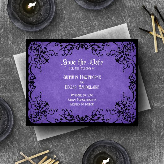 Lila Schwarz-Gotik-Hochzeit Save The Date