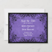 Lila Schwarz-Gotik-Hochzeit Save The Date (Vorderseite)