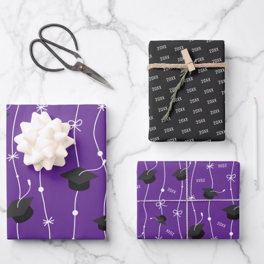 Lila-Schwarz-Graduierungspapier Geschenkpapier Set (Vorderseite)
