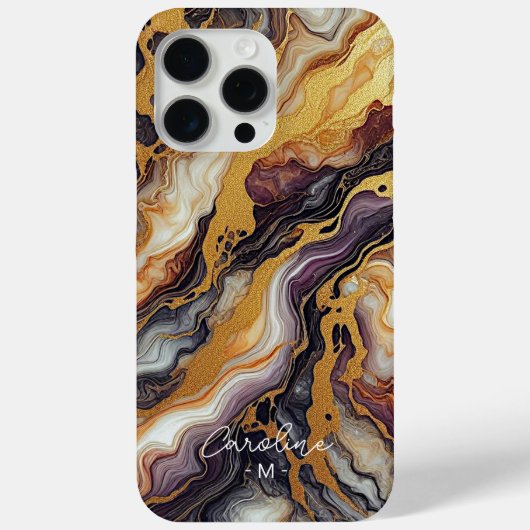 Lila Schwarz-Grau-Gold-Marmor Kunstmuster Case-Mate iPhone Hülle (Rückseite)