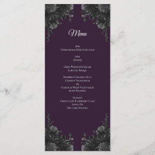 Lila Schwarz-Grau-Rose Gotisches Hochzeitsmenü Menükarte