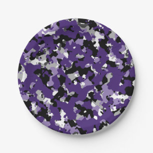 Lila Schwarz Grau Tarnung Camo Druck Party Pappteller