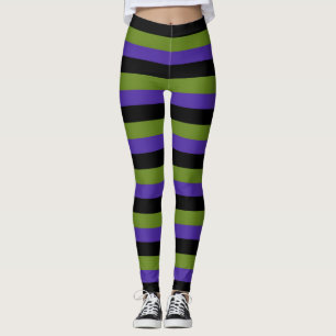 Lila Schwarz Grün Hexenstreifen Halloween Leggings