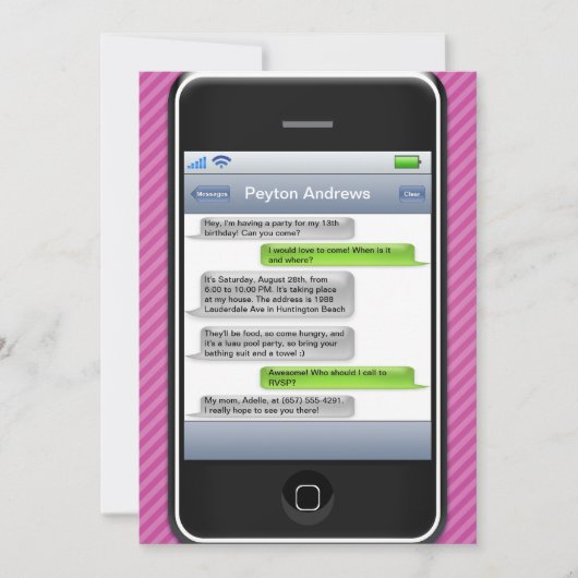 Lila/Schwarz-intelligentes Telefon-iParty Einladung (Vorderseite)