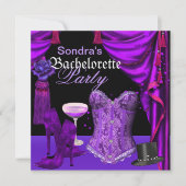 Lila Schwarz-Korsett-Junggeselinnen-Abschied-Schuh Einladung (Vorderseite)