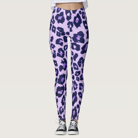 Lila Schwarz-Leopard-Schrift Leggings (Vorderseite)