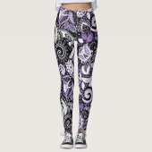 Lila Schwarz-Paisley-Druckmuster Leggings (Vorderseite)
