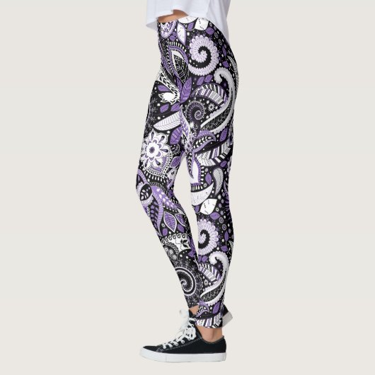 Lila Schwarz-Paisley-Druckmuster Leggings (Links)