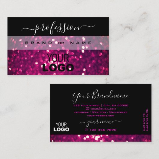 Lila, schwarz rosa, glänzende Glitzer-Logo Visitenkarte (Vorne/Hinten)