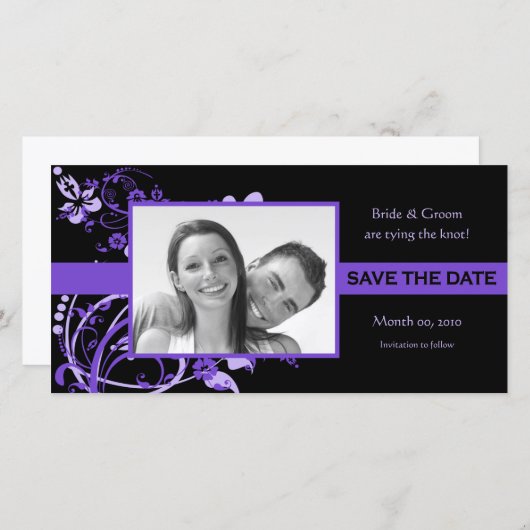 Lila-Schwarz-Save the Date Foto-Karten Save The Date (Vorne/Hinten)